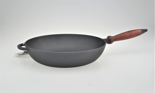 28 cm Pfanne Bräter aus Gusseisen mit abnehmbaren Holzgriff